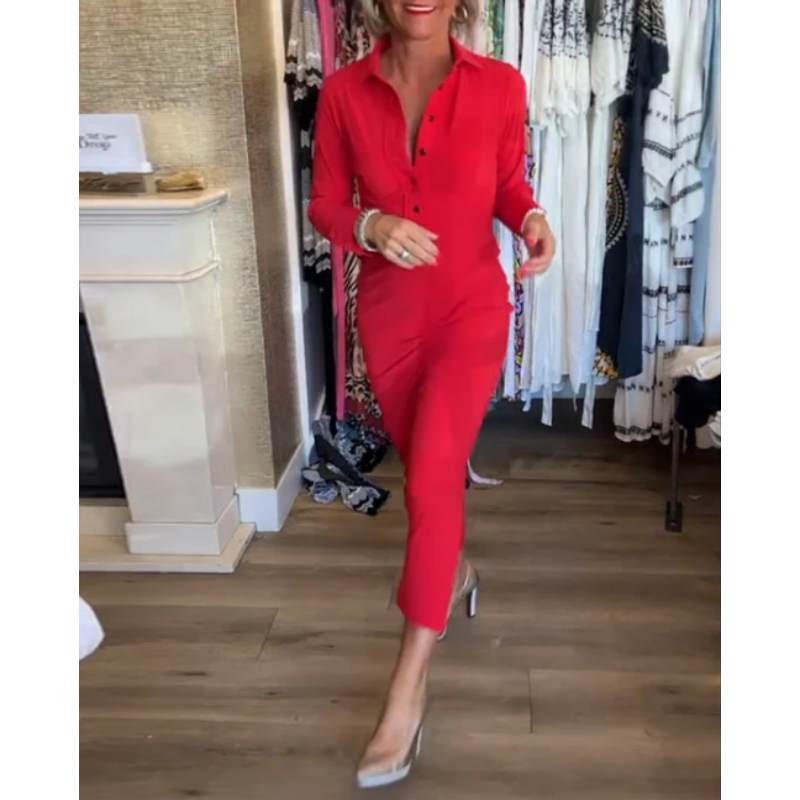 💥44% RABATT!! 🌹Sexy rotes langärmliges Reverskleid für Damen