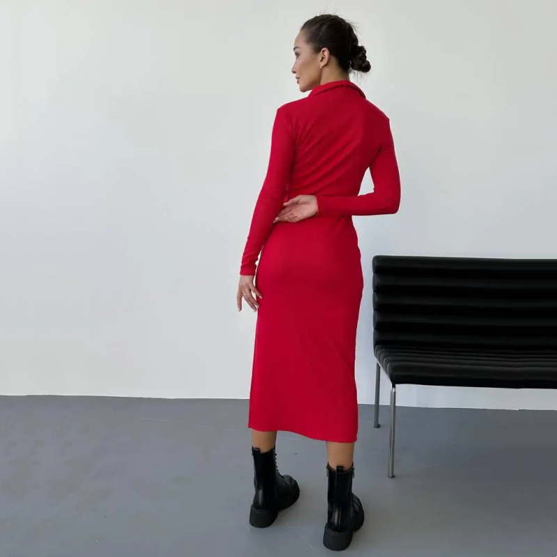 💥44% RABATT!! 🌹Sexy rotes langärmliges Reverskleid für Damen