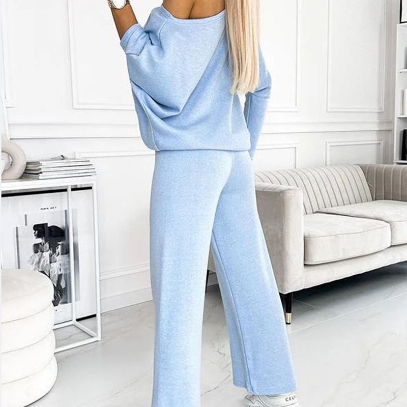 ✨Set aus einfarbigem Pullover mit überschnittenen Schultern und lockerer Hose für Damen