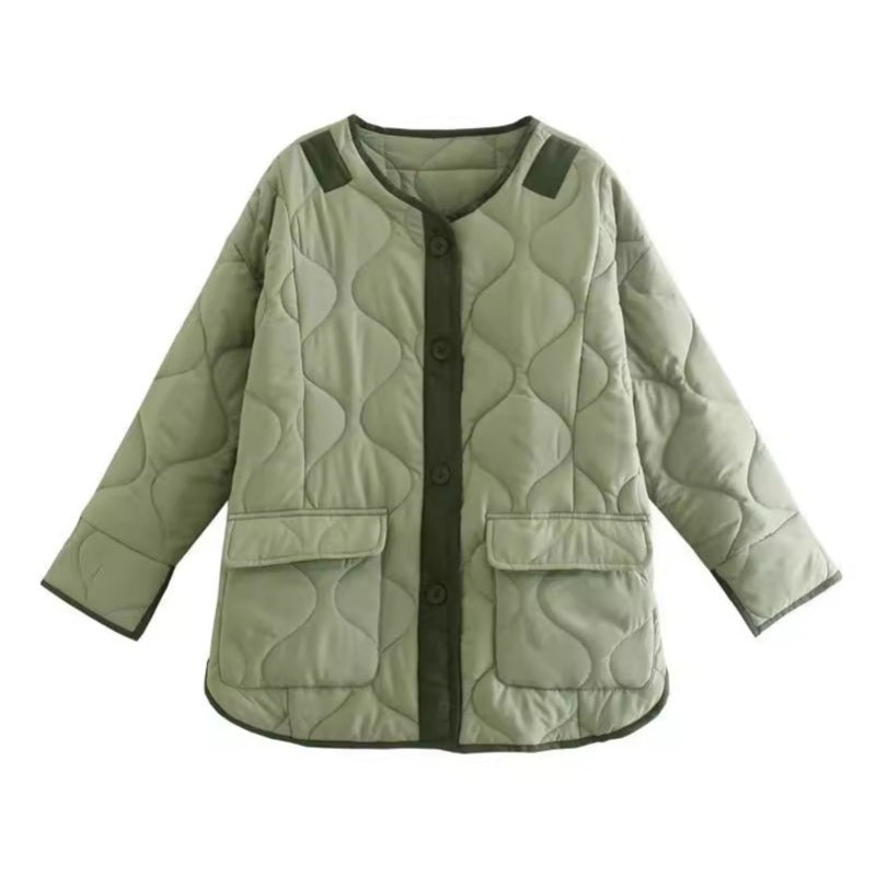Dicke Jacke mit Diamantmuster und abgerundetem Saum