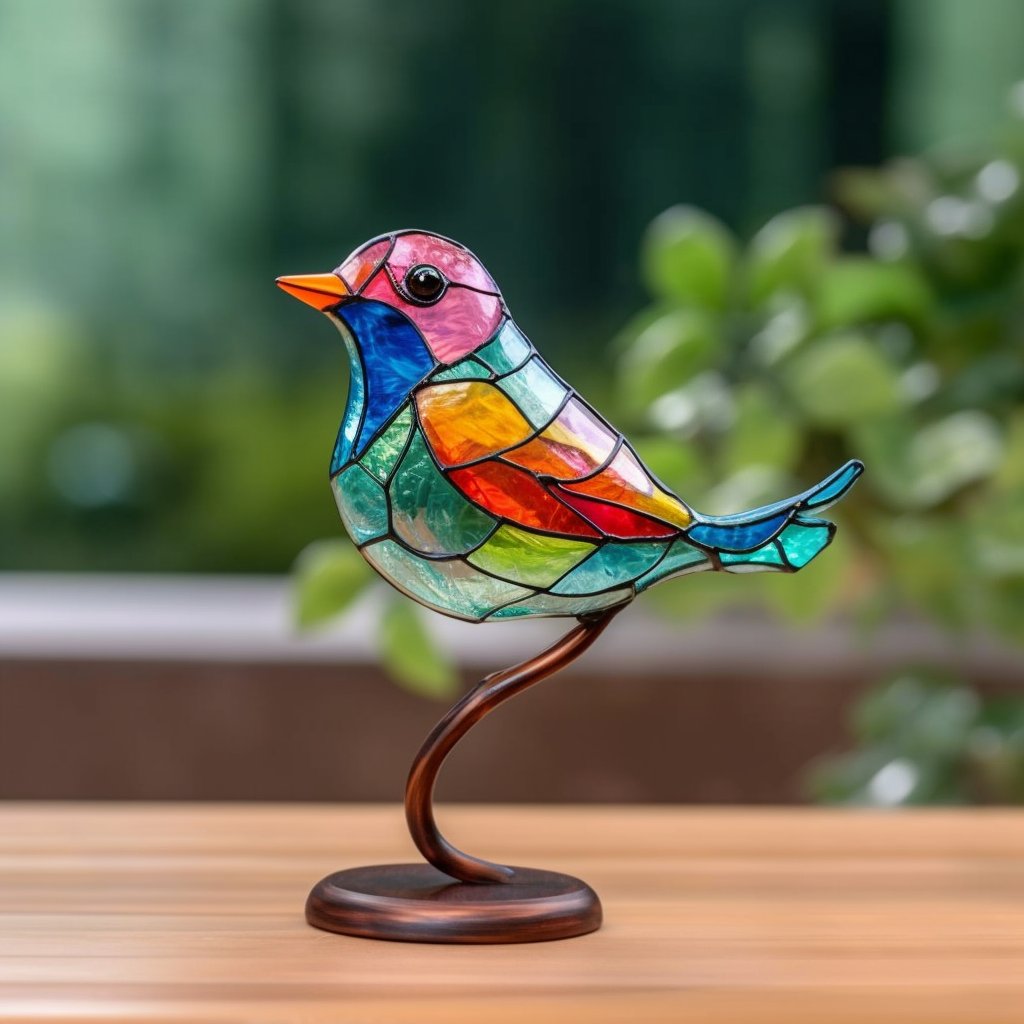 🎉49% AUS ! 🌈Buntglas Vögel auf Zweig Desktop Ornamente 🕊️✨