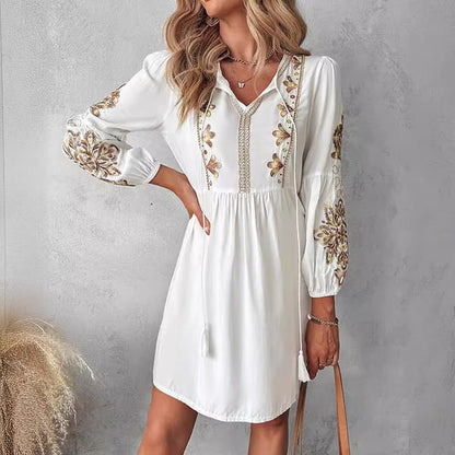 🌸40% ERMÄSSIGUNG🌸Damen-Freizeitkleid im Boho-Stil mit Blumenstickerei und gebundenen Details