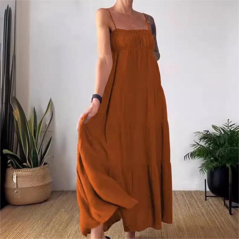 🔥50 % Rabatt für begrenzte Zeit🔥Solide Farbe plissiert atmungsaktiv Spaghetti-Träger-Kleid