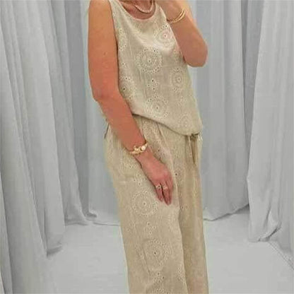 Casual Sleeveless Top Wide Leg Pants 2 Piece Set