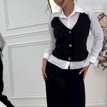Zweiteiliges Set aus Hemdweste und Hose aus Kunstleder für Damen