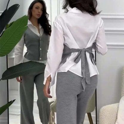 Zweiteiliges Set aus Hemdweste und Hose aus Kunstleder für Damen