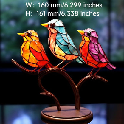 🎉49% AUS ! 🌈Buntglas Vögel auf Zweig Desktop Ornamente 🕊️✨