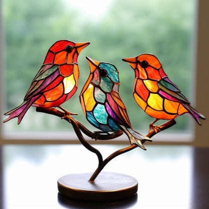 🎉49% AUS ! 🌈Buntglas Vögel auf Zweig Desktop Ornamente 🕊️✨