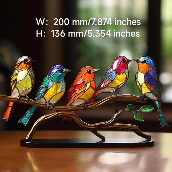 🎉49% AUS ! 🌈Buntglas Vögel auf Zweig Desktop Ornamente 🕊️✨