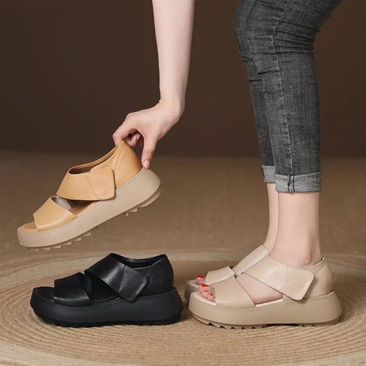 Damen-Retro-Sandalen mit dicker Sohle und Klettverschluss