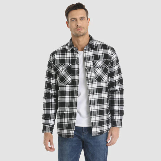 Herren Flanell Hemd Jacke lange Ärmel gesteppt gefüttert Plaid Mantel Button Down dicke Outwear für Winter