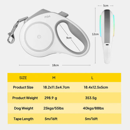 FIDA Einziehbare LED beleuchtete Hundeleine