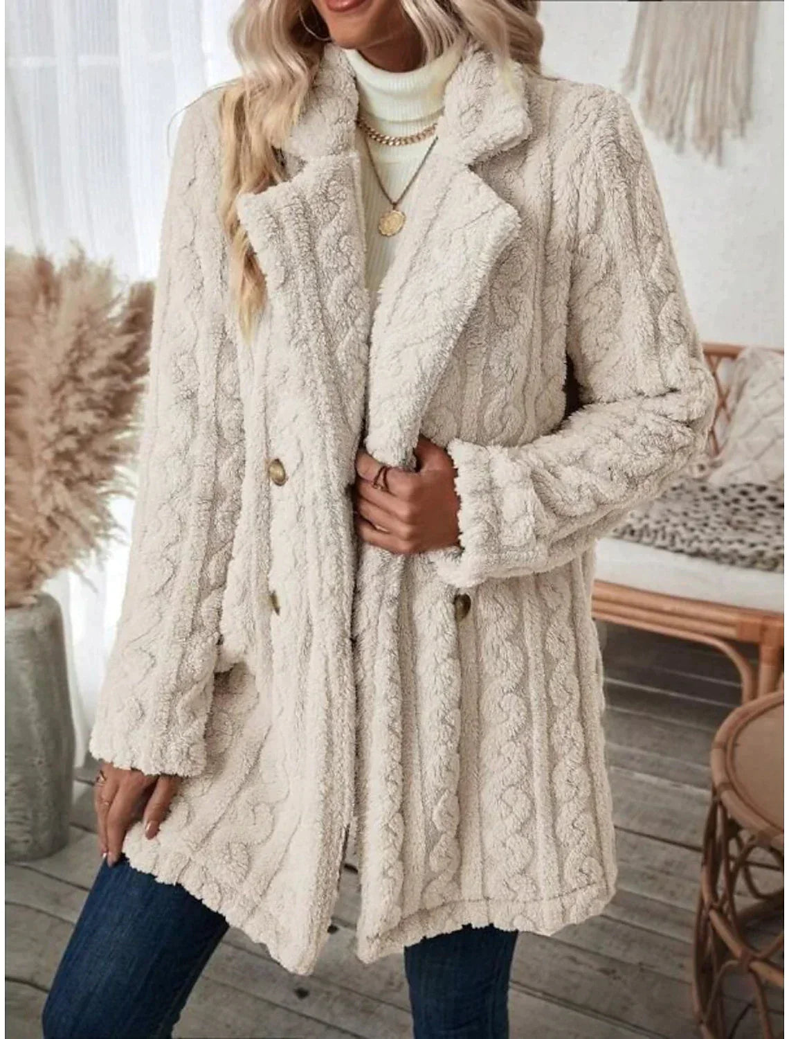 🔥Rabatt49% 🔥Versandkosten inklusive 🔥Sherpa-Jacke, zweireihige Flanell-Winterjacke für Damen.