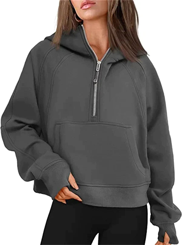 Damen halb Reißverschluss Hoodie Sweatshir