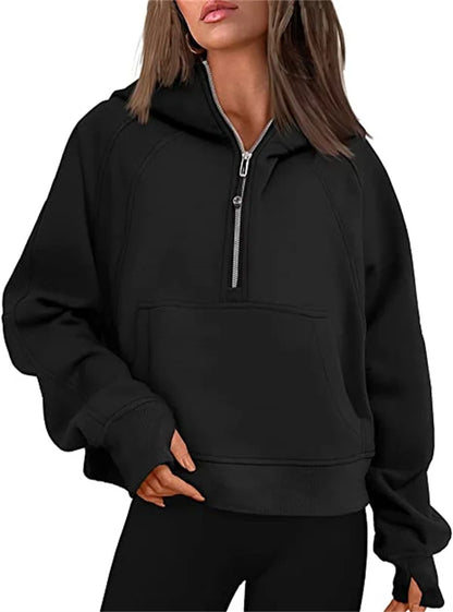 Damen halb Reißverschluss Hoodie Sweatshir