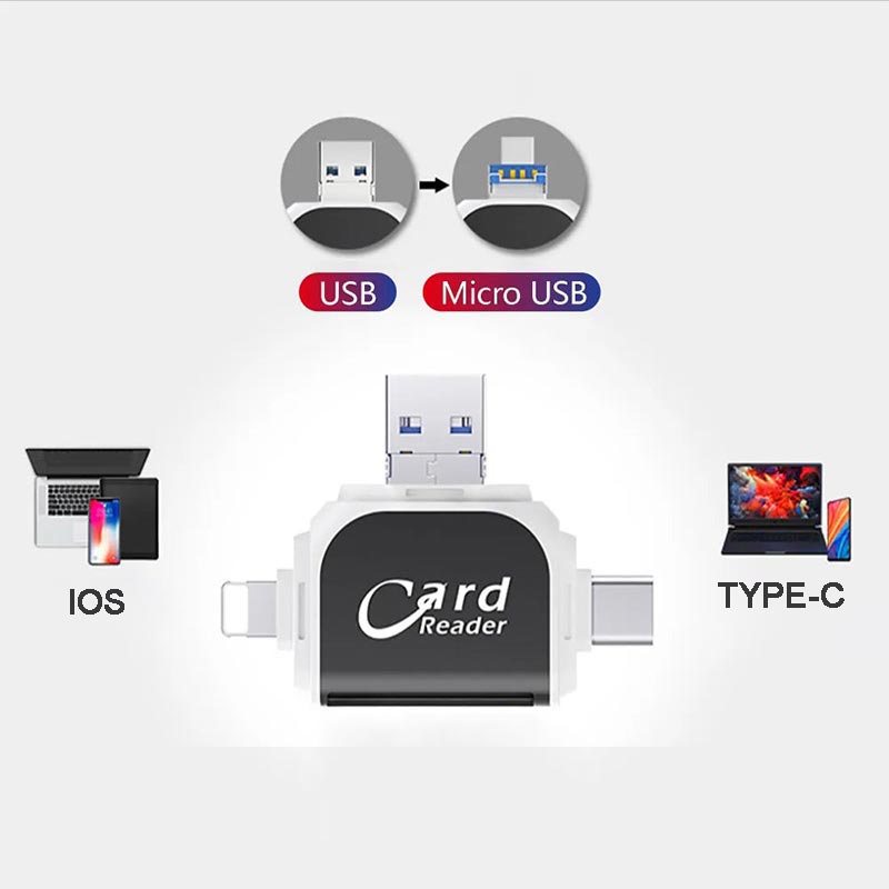 📲4-in-1 multifunction card reader with multiple connections