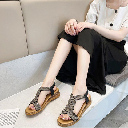 😍Fashionable Frauen rutschfeste weiche Sohle Strass Keil Sandalen😍（-Product Promotion）.