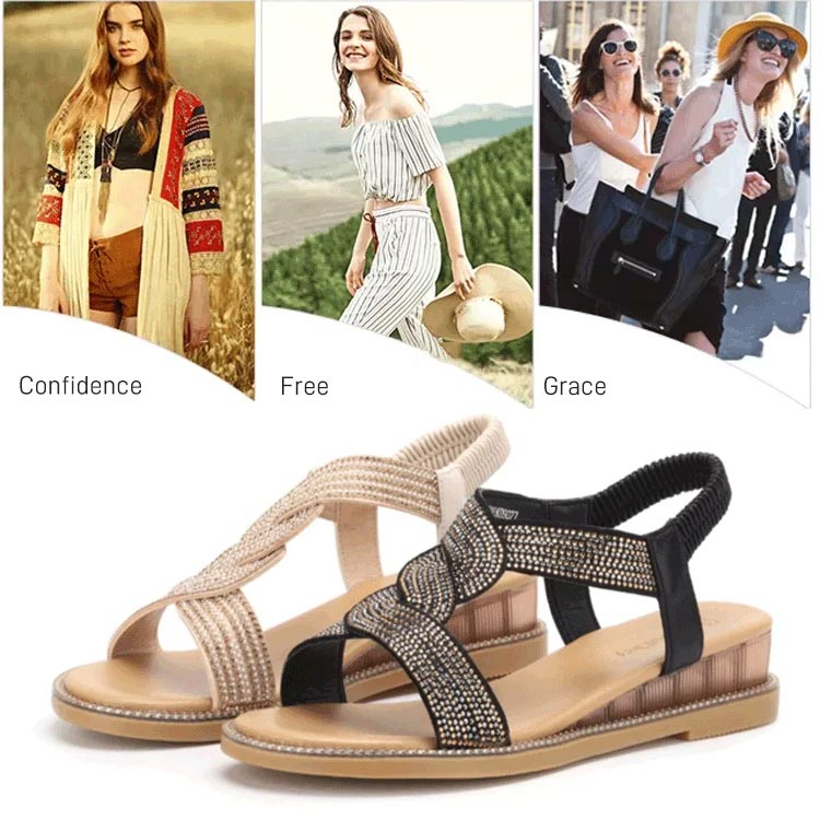 😍Fashionable Frauen rutschfeste weiche Sohle Strass Keil Sandalen😍（-Product Promotion）.