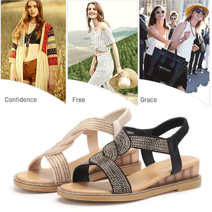 😍Fashionable Frauen rutschfeste weiche Sohle Strass Keil Sandalen😍（-Product Promotion）.