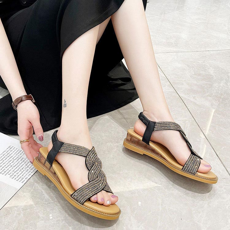 😍Fashionable Frauen rutschfeste weiche Sohle Strass Keil Sandalen😍（-Product Promotion）.